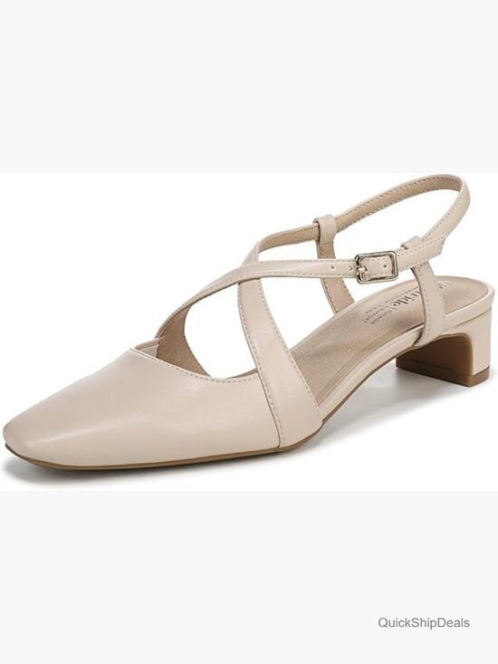 Shoes - Faux Leather Strappy Pumps with Block Heel and Square Toe